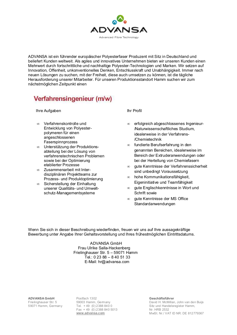 Verfahrensingenieur (m/w) gesucht!